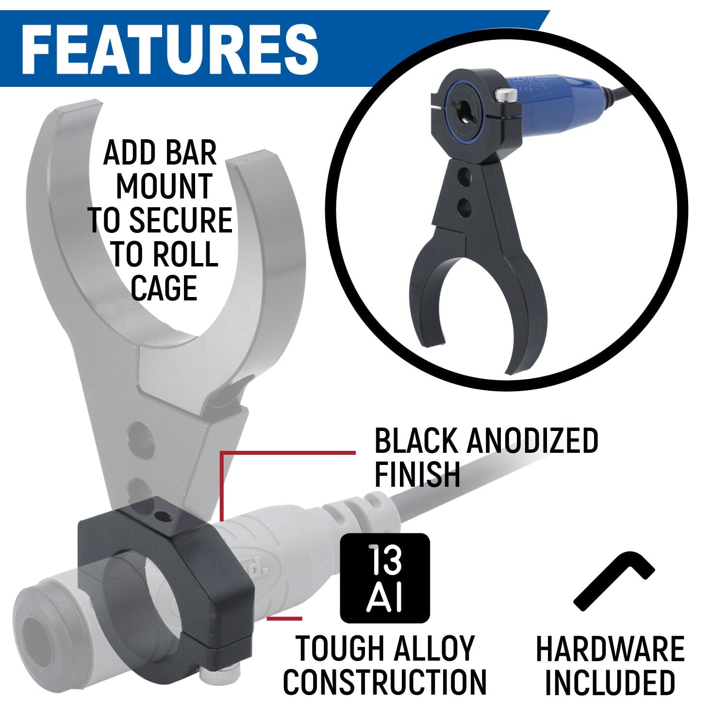 Rugged Radios Single Headset / Helmet Jack - Bar Mount