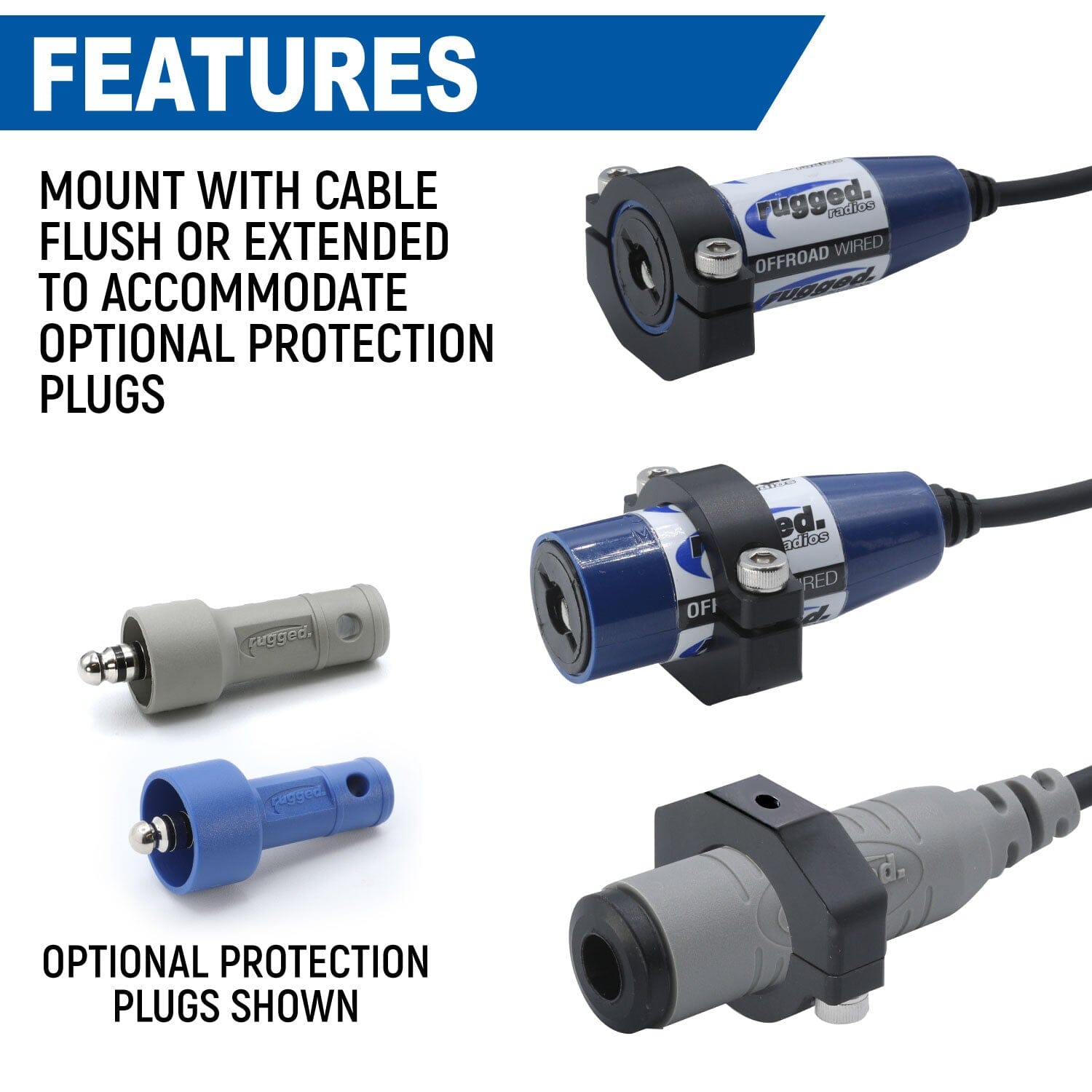 Rugged Radios Single Headset / Helmet Jack - Bar Mount