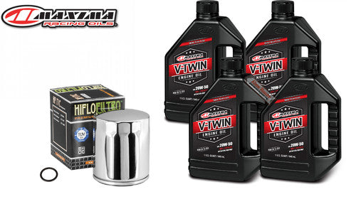 Maxima Synthetic 20W50 Oil Change Kit Chrome Filter Harley Twin Cam 1999-2017