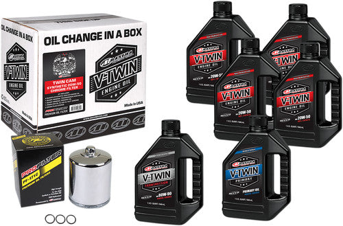 Maxima Twin Cam Oil Change Kit & Chrome Filter for 99-17 Harley Touring Softail