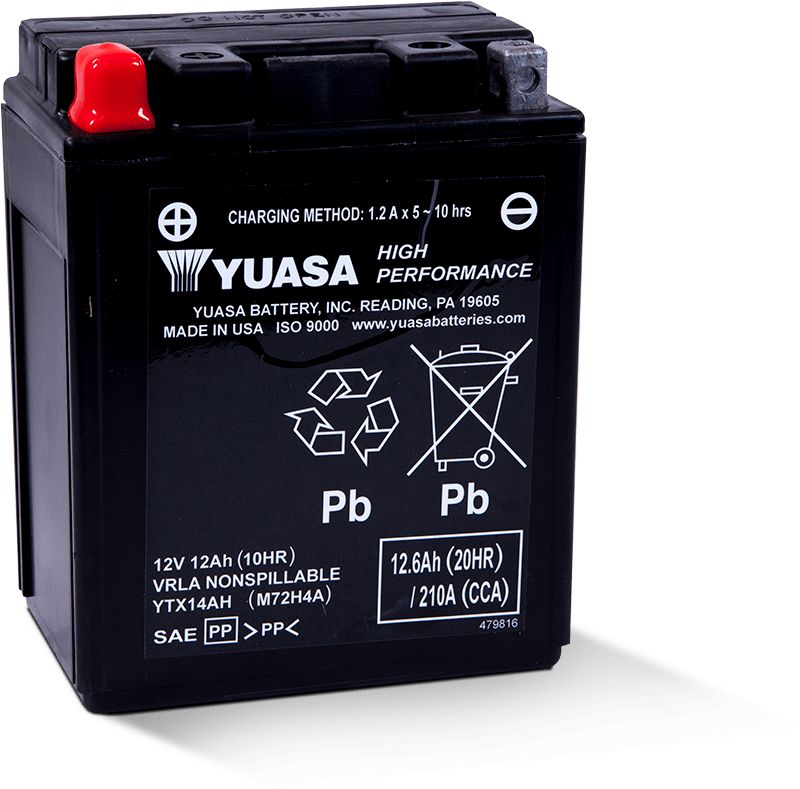 Yuasa Maintenance Free YTX14AH 12 Volt Battery YUAM72H4A