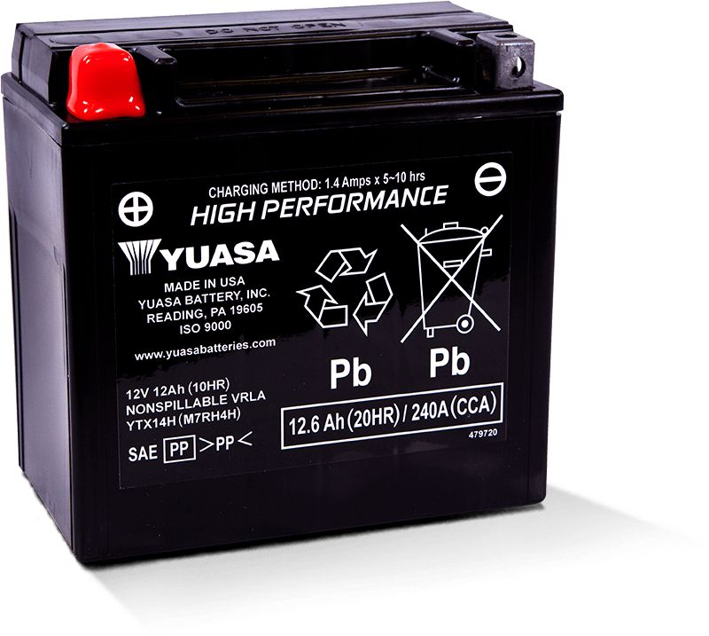 Yuasa Maintenance Free YTX14H 12 Volt Battery YUAM7RH4H