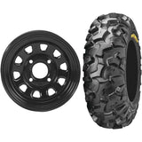 Set of 2 Mounted Wheel and Tire Kit Wheel: 12x7 4+3 4/110 Tire: 28x10-12 8 Ply