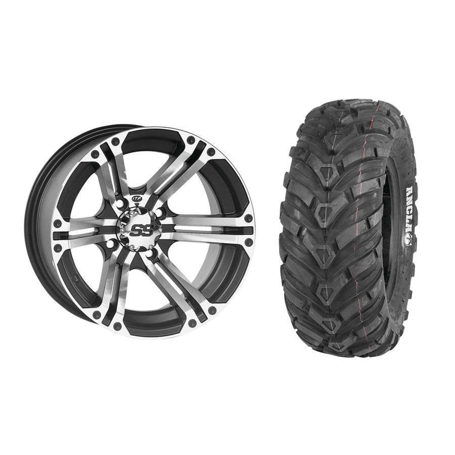 Set of 2 Mounted Wheel and Tire Kit Wheel: 12x7 2+5 4/110 Tire: 27x9-12 6 Ply