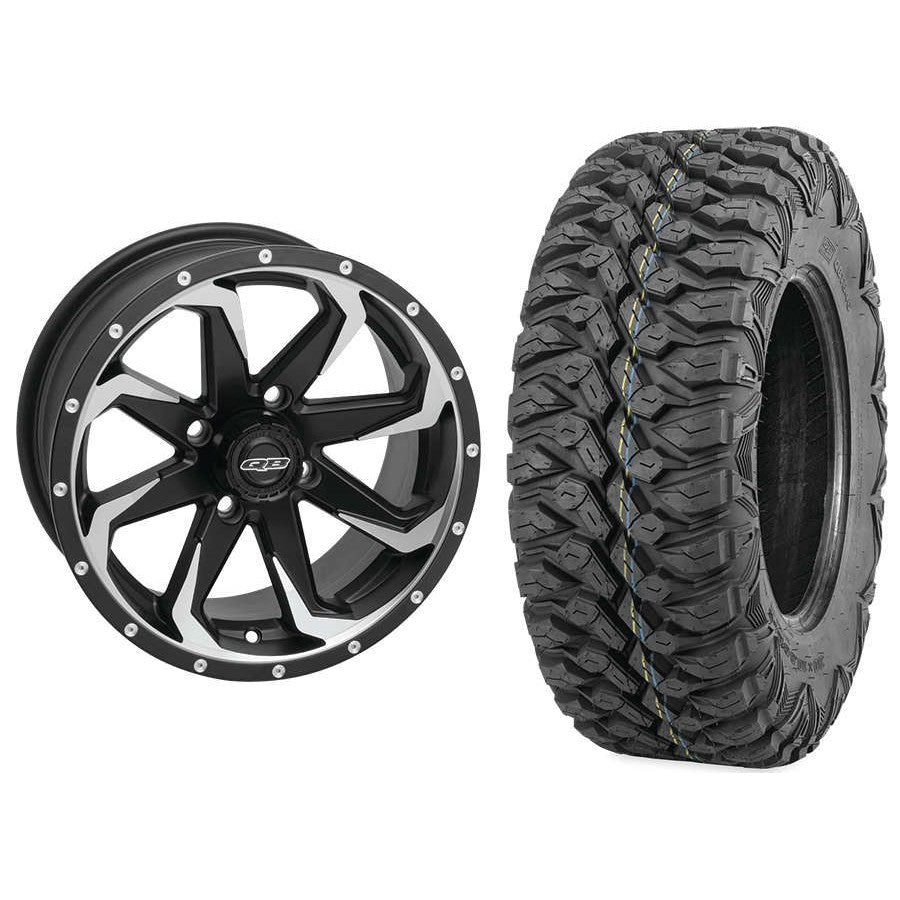 Set of 2 Mounted Wheel and Tire Kit Wheel: 14x7 4+3 4/156 Tire: 27x9-14 8 Ply