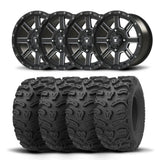Juego de cuatro rines Bullite Lancer de 14" negros y neumáticos Kenda K587 Bearclaw HTR [26x11R-14]