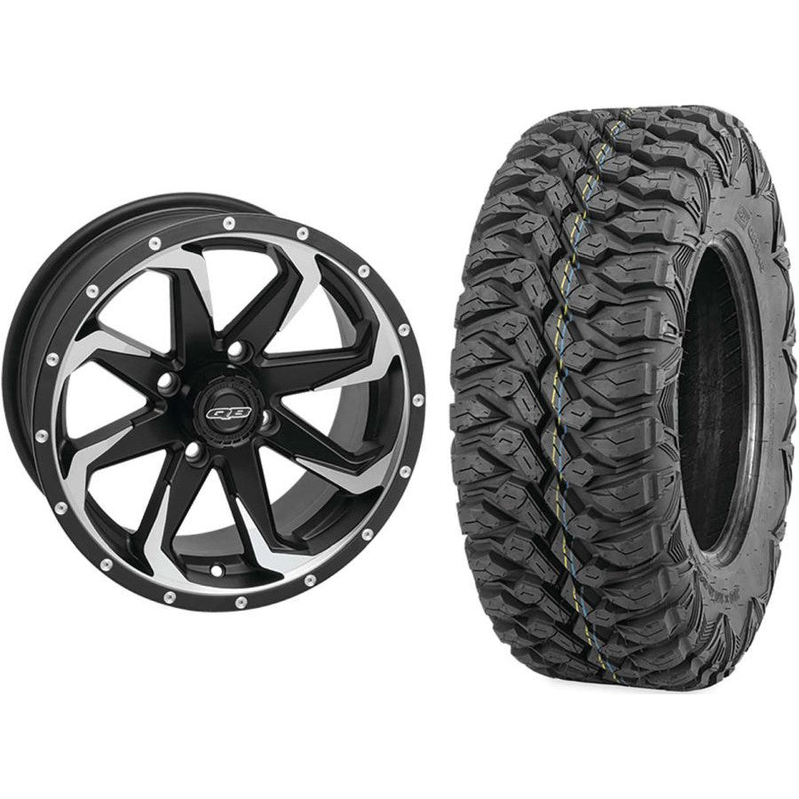 Set of 2 Mounted Wheel and Tire Kit Wheel: 14x7 4+3 4/156 Tire: 28x10-14 8 Ply