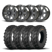 Set of Four Bullite Lancer Wheels 14" Black And Kenda K592 Bearclaw EVO Tires [26x11-14]