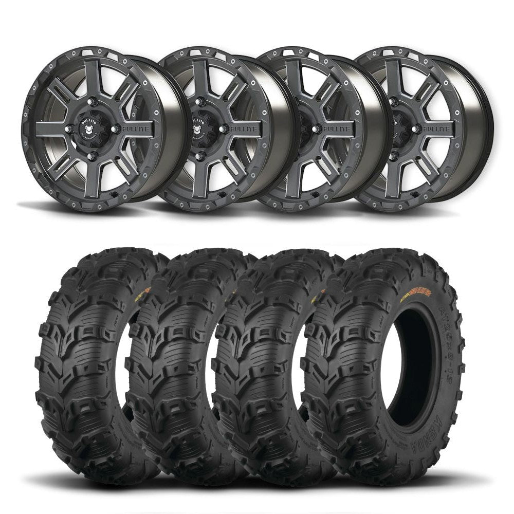 Set of Four Bullite Lancer Wheels 14" Black And Kenda K592 Bearclaw EVO Tires [28x9-14]