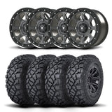 Juego de cuatro rines Bullite Ruler de 14" grises y neumáticos Kenda K3204R Klever XT [32x10R-14]