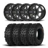Juego de cuatro rines Bullite Lancer de 14" negros y neumáticos Kenda K587 Bearclaw HTR [26x9R-14]