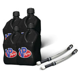 VP Racing 4 Pack Black 5.5 Gallon Square Utility Jugs + 2 Deluxe Fill Hoses
