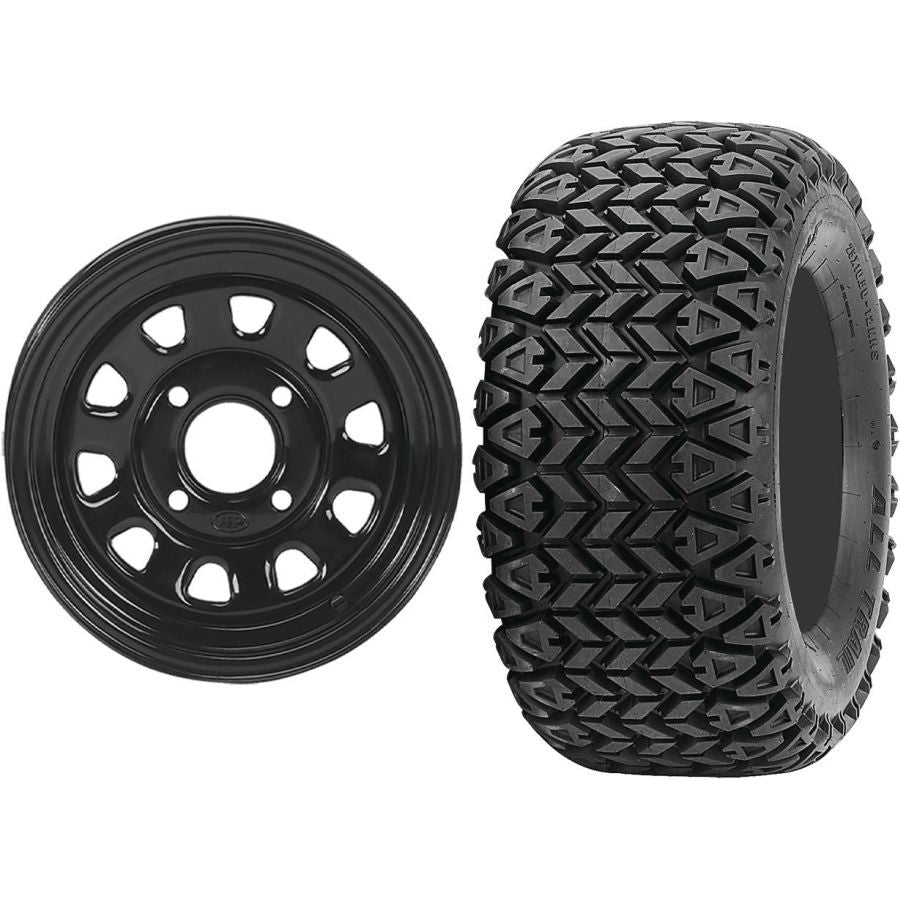 Set of 2 Mounted Wheel and Tire Kit Wheel: 12x7 4+3 4/156 Tire: 25x10.5-12 4 Ply