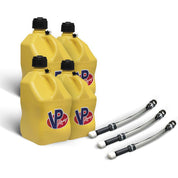 VP Racing 4 Pack Yellow 5.5 Gallon Square Utility Jugs + 3 Deluxe Fill Hoses