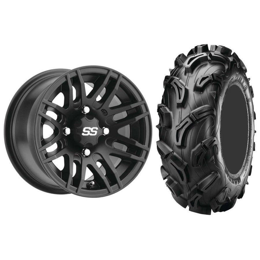 Set of 2 Mounted Wheel and Tire Kit Wheel: 14x7 5+2 4/110 Tire: 27x10-14 6 Ply