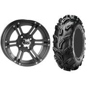 Set of 2 Mounted Wheel and Tire Kit Wheel: 12x7 5+2 4/110 Tire: 27x9-12 6 Ply