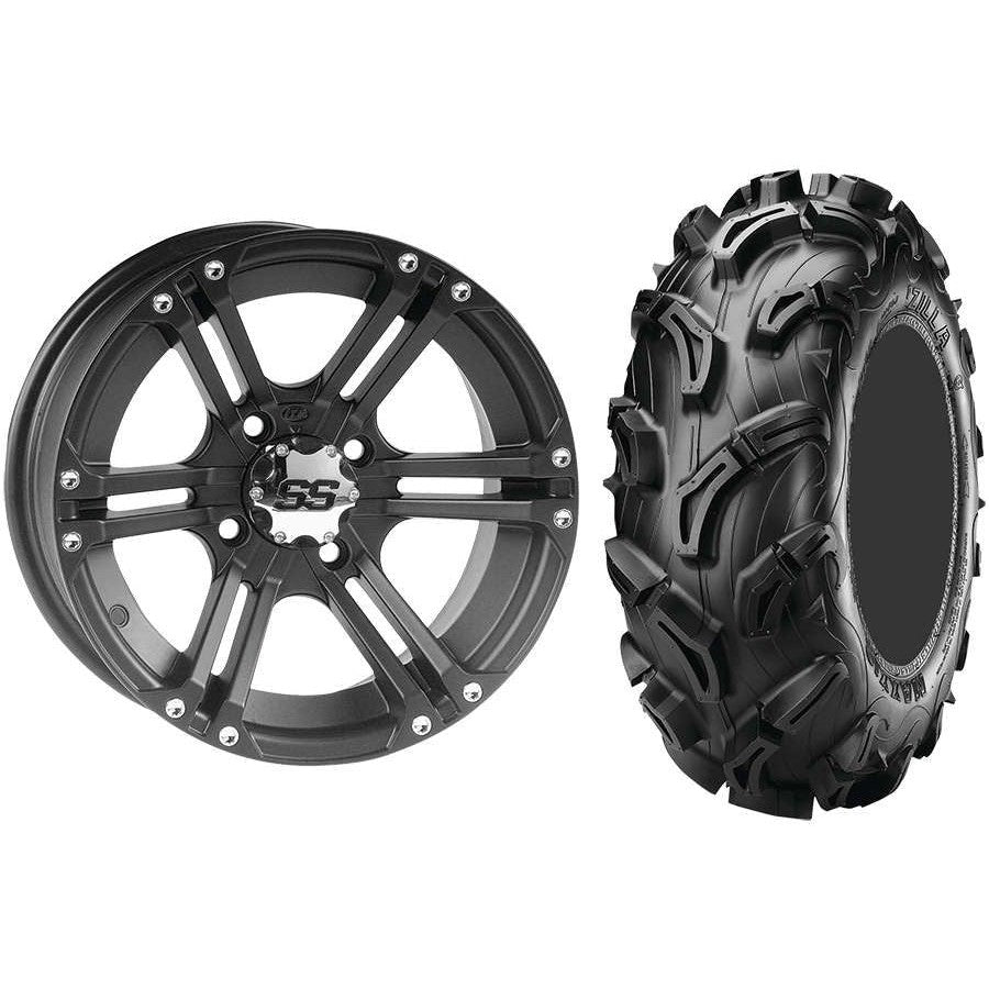 Set of 2 Mounted Wheel and Tire Kit Wheel: 12x7 5+2 4/110 Tire: 27x9-12 6 Ply