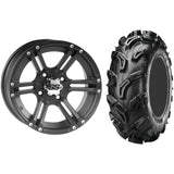 Set of 2 Mounted Wheel and Tire Kit Wheel: 12x7 5+2 4/110 Tire: 27x9-12 6 Ply