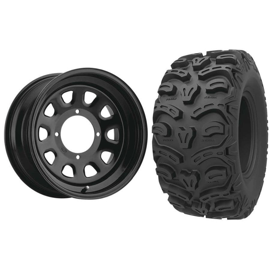 Set of 2 Mounted Wheel and Tire Kit Wheel: 12x7 5+2 4/110 Tire: 27x11-12 8 Ply