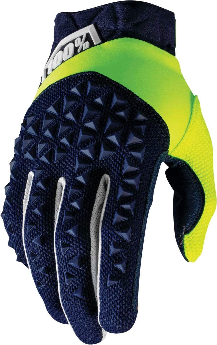 100% Apparel 100% Men's Airmatic Gloves Navy/Fluorescent Yellow