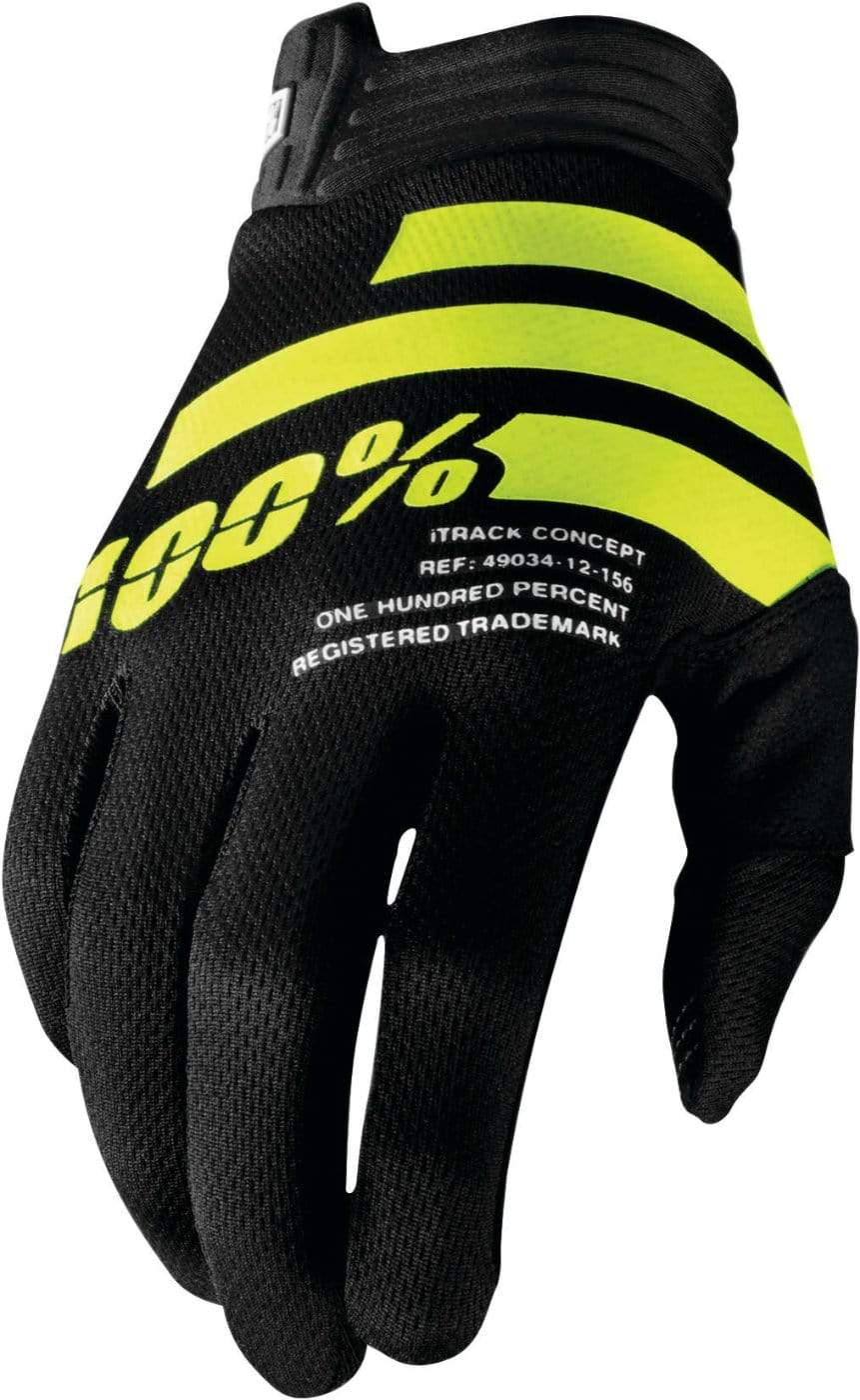 100% Apparel 100% Men's iTrack Gloves Black/Fluorescent Yellow