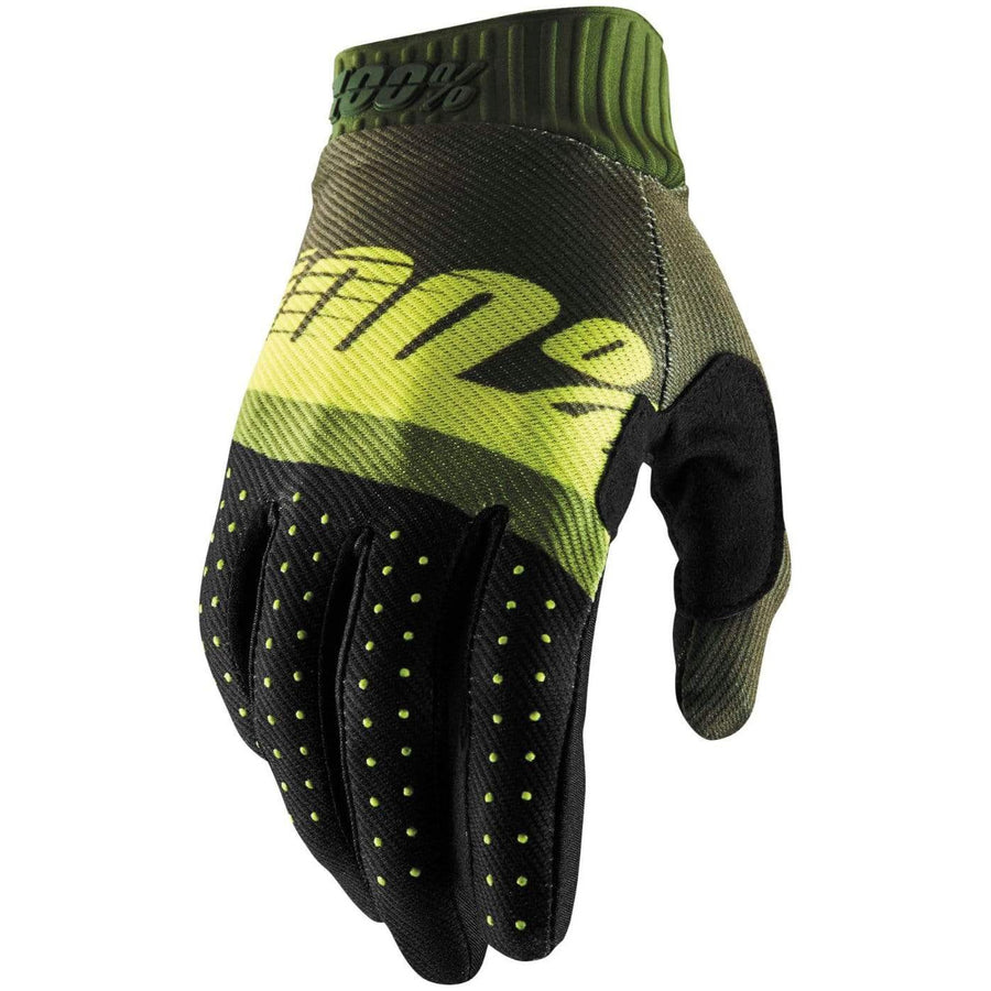 100% Apparel 100% Men's Ridefit Gloves Army Green/Fluorescent Lime