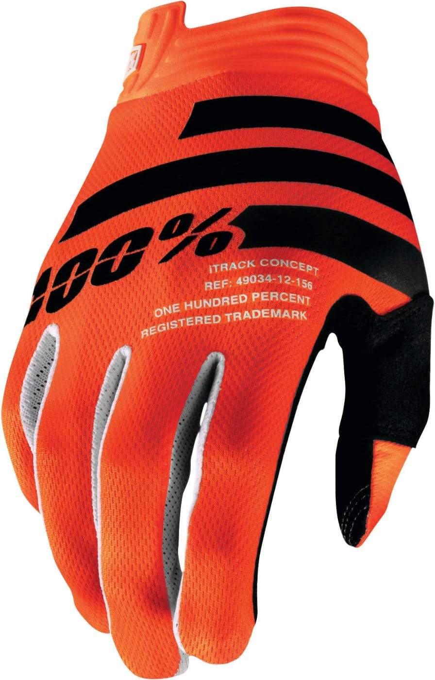 100% Apparel 100% Youth iTrack Gloves Fluorescent Orange/Black