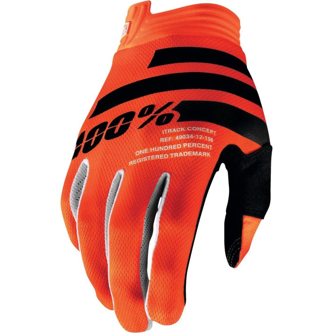 100% Apparel 100% Youth iTrack Gloves Fluorescent Orange/Black