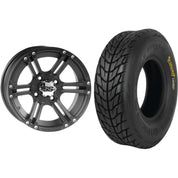 Set of 2 Mounted Wheel and Tire Kit Wheel: 12x7 5+2 4/137 Tire: 25x8-12 6 Ply