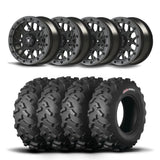 Juego de cuatro ruedas Bullite Rider de 14" grises y neumáticos Kenda K3203 Mastodon AT [28x10R-14]