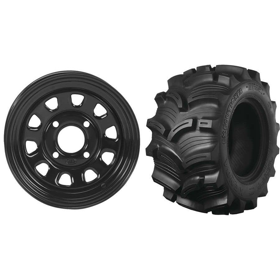Set of 2 Mounted Wheel and Tire Kit Wheel: 12x7 5+2 4/110 Tire: 26x10-12 6 Ply