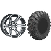 Set of 2 Mounted Wheel and Tire Kit Wheel: 12x7 4+3 4/156 Tire: 26x9-12 8 Ply