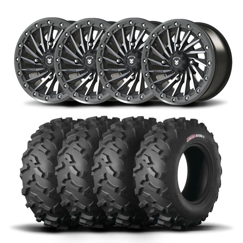 Set of Four Bullite Blade Wheels 15" Gray And Kenda K3203 Mastodon AT Tires [32x10R-15]
