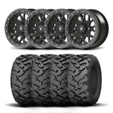 Juego de cuatro ruedas Bullite Rider de 15" grises y neumáticos Kenda K3203 Mastodon AT [35x10R-15]