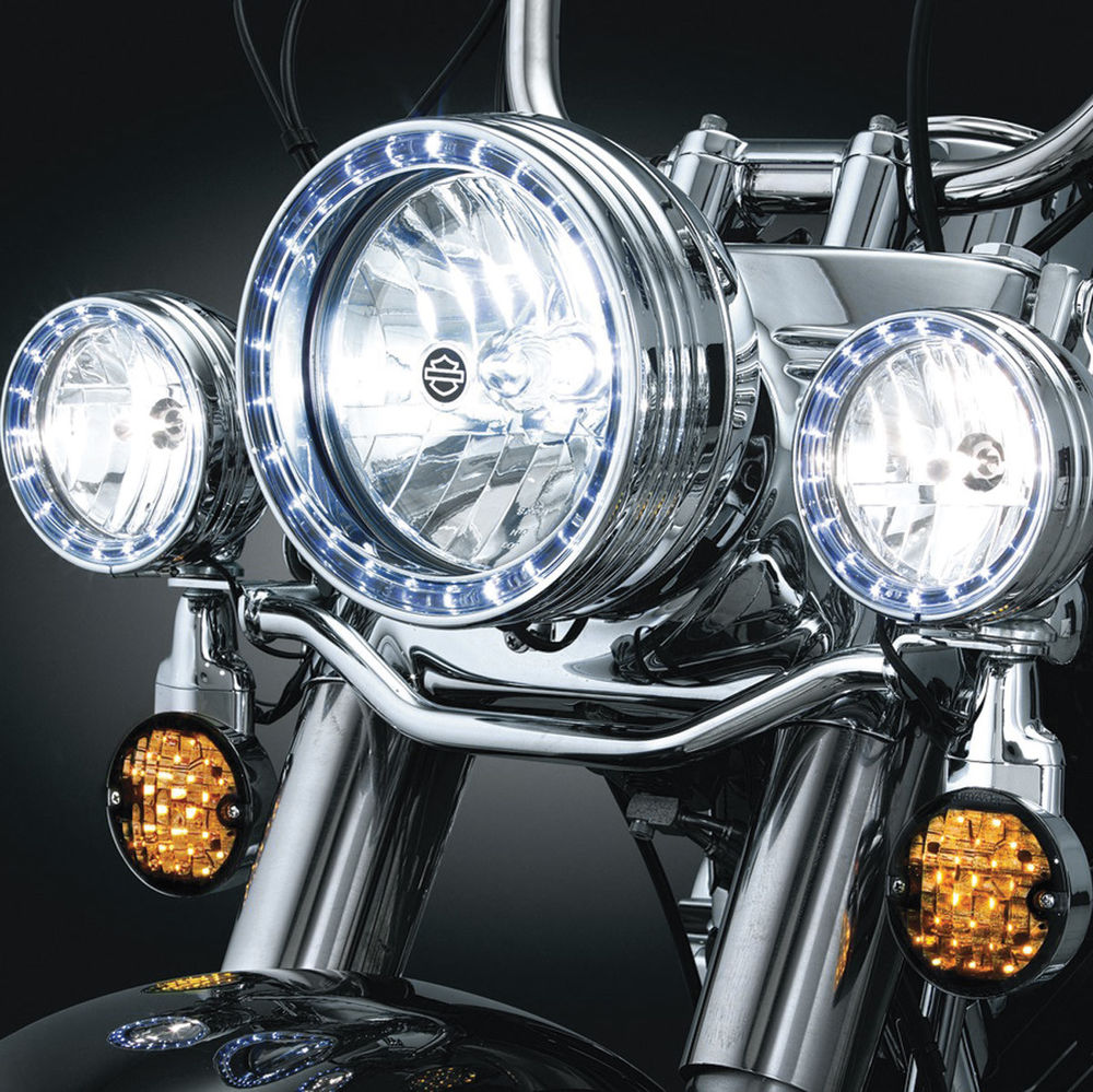 KURYAKYN 4.5 INCH CHROME LED HALO TRIM RINGS 1993-2017 HARLEY PASSING LAMPS 7748