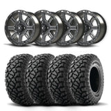 Juego de cuatro rines Bullite Lancer de 14" negros y neumáticos Kenda K3204R Klever XT [27x11R-14]