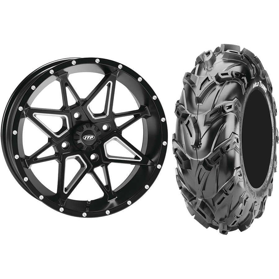 Set of 2 Mounted Wheel and Tire Kit Wheel: 14x7 5+2 4/110 Tire: 28x9-14 6 Ply