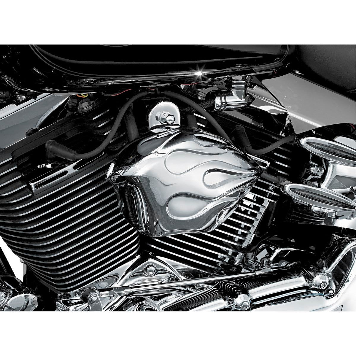 New Harley-Davidson FLSTFSE CVO Fat Boy 2005Flame Horn Cover Chrome by Kuryakyn