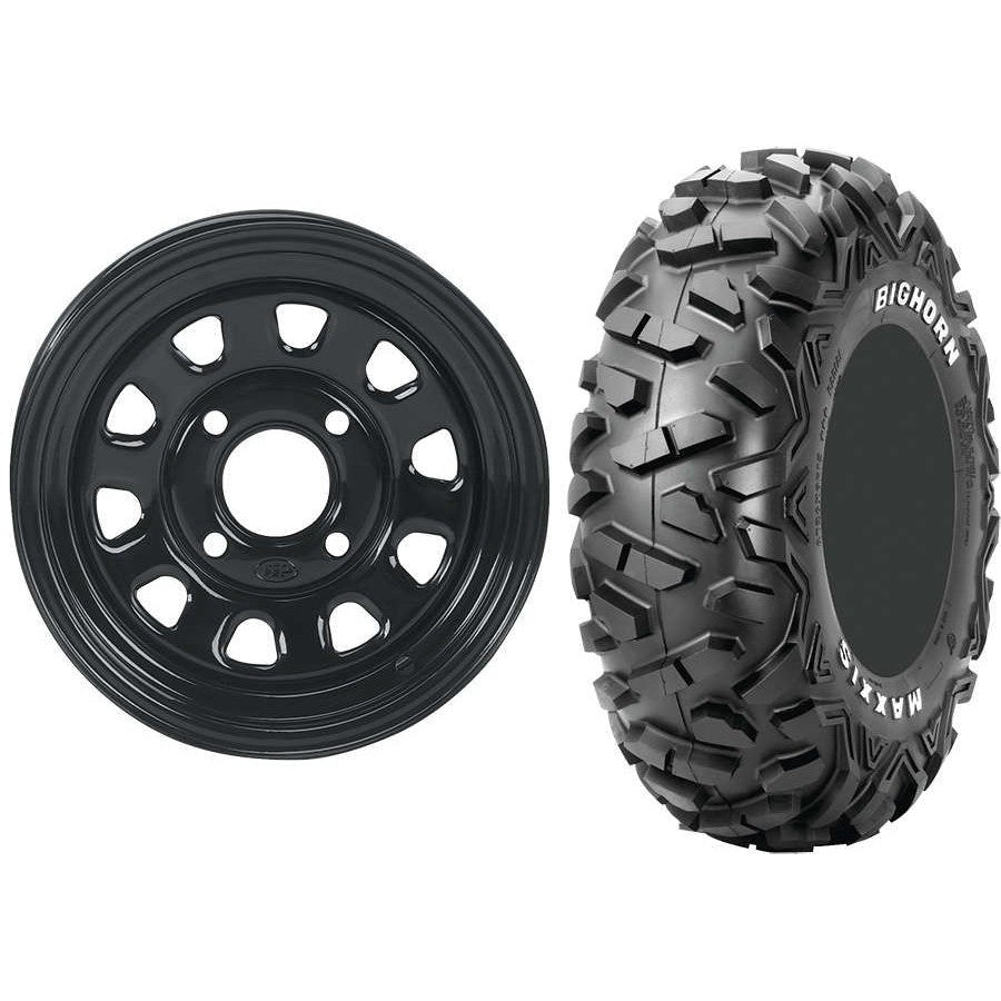 Set of 2 Mounted Wheel and Tire Kit Wheel: 12x7 5+2 4/110 Tire: 26x9-12 6 Ply