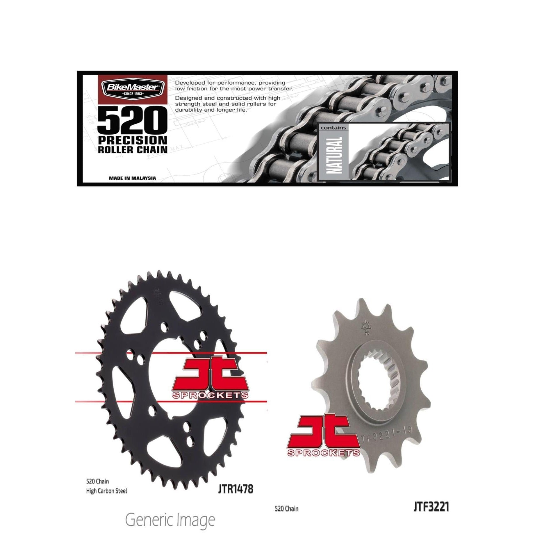 520 Precision Chain,Front & Rear Sprocket Kit POLARIS 250 Trail Boss 1985-1989