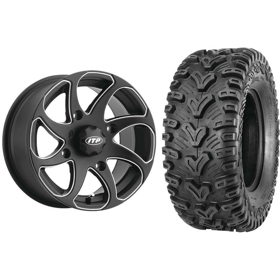 Set of 2 Mounted Wheel and Tire Kit Wheel: 14x7 5+2 4/156 Tire: 28x10-14 6 Ply