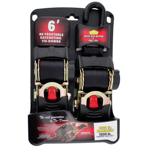 Erickson 34414 Erickson Retractable Ratcheting Tie Down Straps - 2" X 6ft