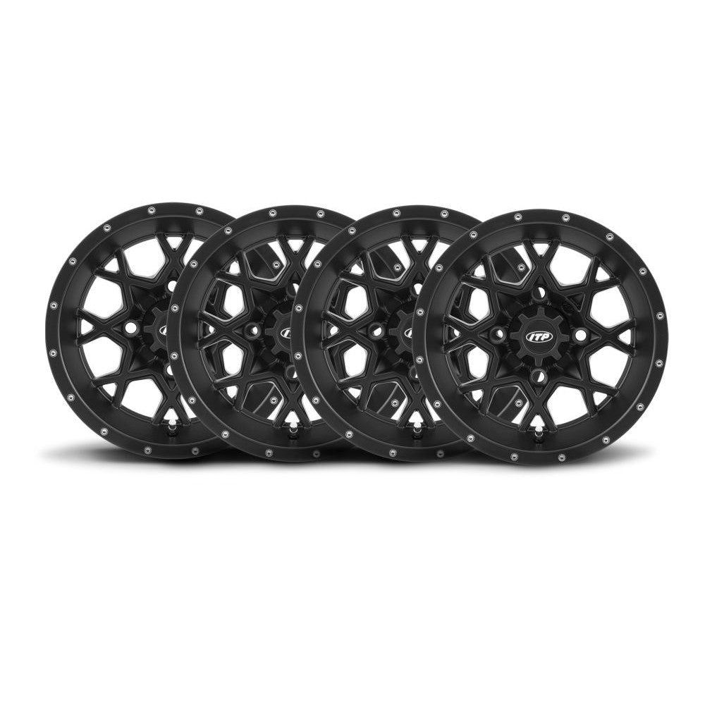ITP Set of Four Storm Series Hurricane Wheels Matte Black 16x7 4/156 4+3