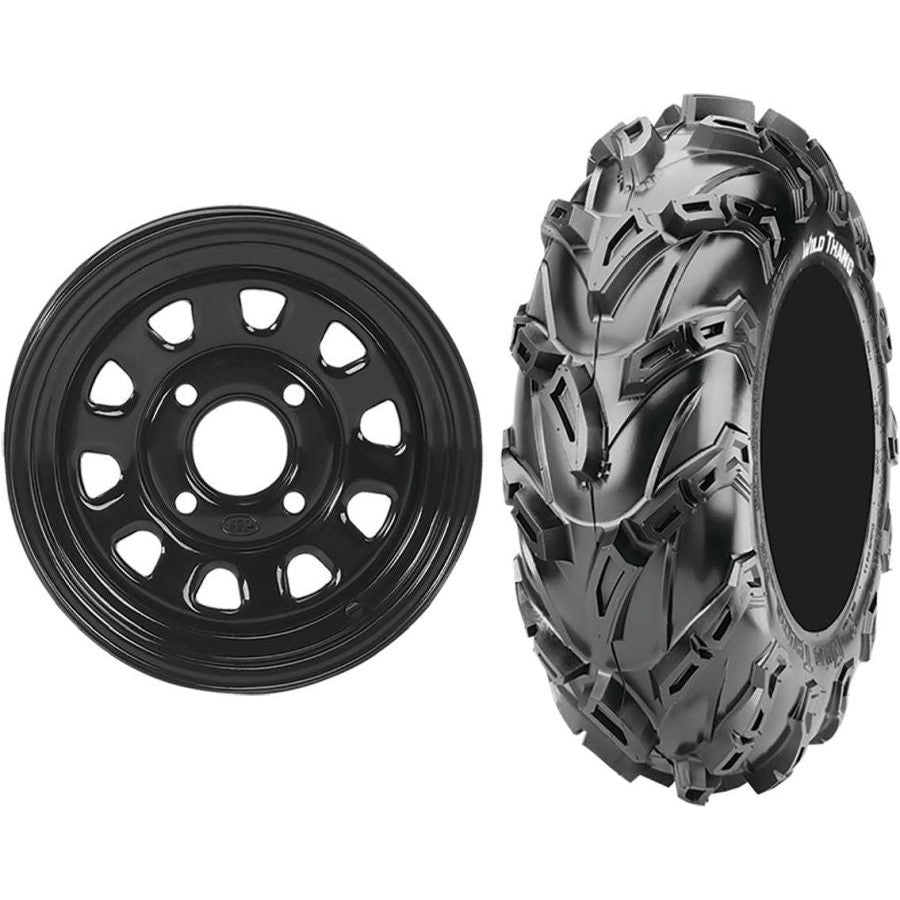 Set of 2 Mounted Wheel and Tire Kit Wheel: 12x7 4+3 4/156 Tire: 27x9-12 6 Ply