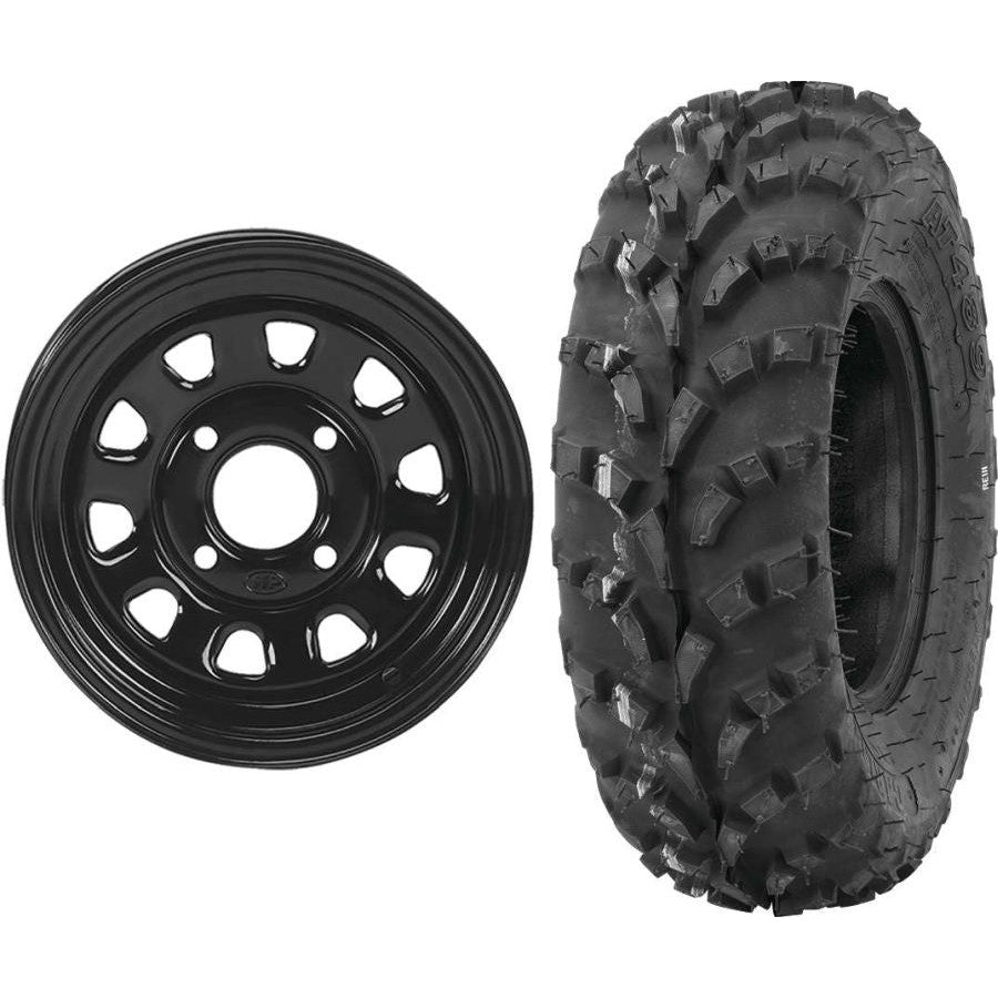 Set of 2 Mounted Wheel and Tire Kit Wheel: 12x7 4+3 4/156 Tire: 25x8-12 4 Ply