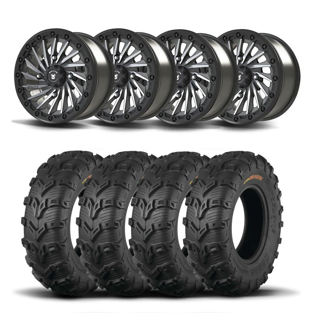 Set of Four Bullite Blade Wheels 14" Gray And Kenda K592 Bearclaw EVO Tires [28x9-14]