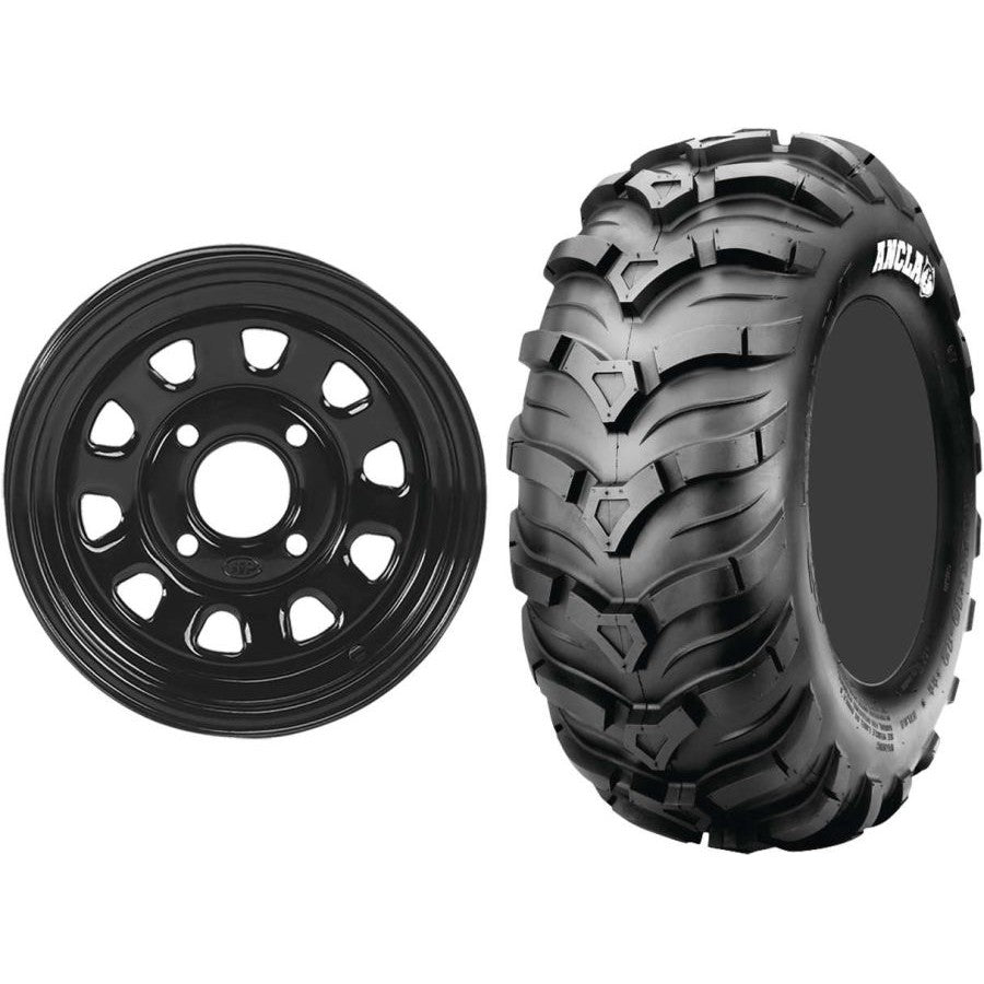 Set of 2 Mounted Wheel and Tire Kit Wheel: 12x7 2+5 4/110 Tire: 26x11-12 6 Ply