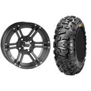 Set of 2 Mounted Wheel and Tire Kit Wheel: 12x7 5+2 4/110 Tire: 25x8-12 6 Ply