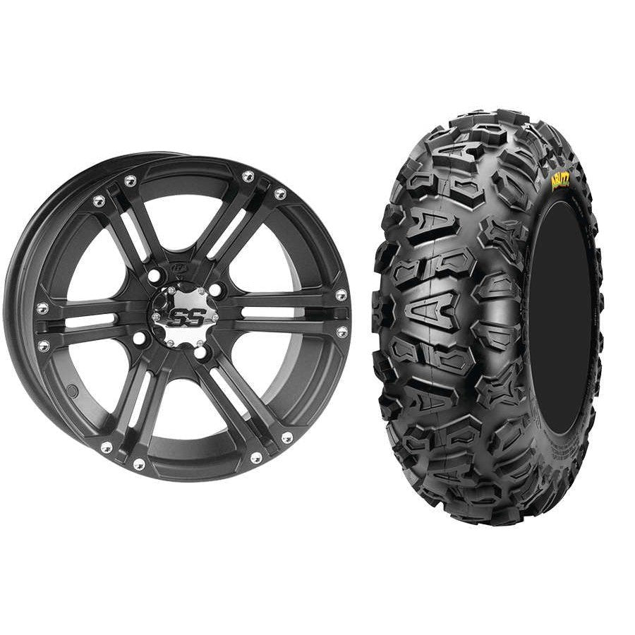 Set of 2 Mounted Wheel and Tire Kit Wheel: 12x7 5+2 4/110 Tire: 25x8-12 6 Ply