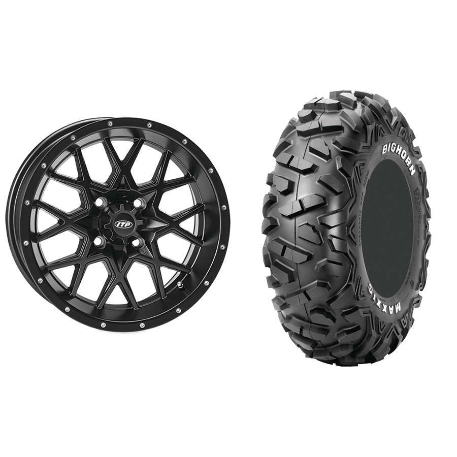 Set of 2 Mounted Wheel and Tire Kit Wheel: 14x7 5+2 4/110 Tire: 26x9-14 6 Ply